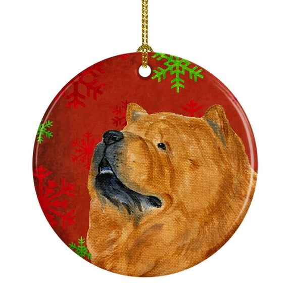 Carolines Treasures SS4709-CO1 Chow Chow Red and Green Snowflakes Holiday Christmas Ceramic Ornament 3 in multicolor