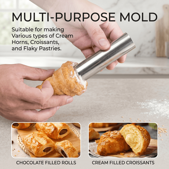 Stainless Steel Cannoli Tubes, Non-Stick Reusable Pastry Horns for Croissants, Danish Pastries & Dessert Baking