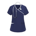 thumbnail image 3 of TKLPEHG Scrubs Tops for Women Comfy Nursing Uniform Tshirt with Pocket Comfy Solid Color Loose Fit Short Sleeve Top Regular V-Neck Casual Blouses (Dark Blue,L), 3 of 5