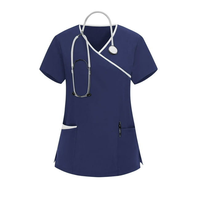 HongQid Scrub Tops for Women — Classic Fit, Pocket, Four-Way Stretch, Anti-Wrinkle