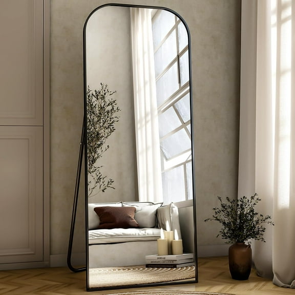 Lumora 64"x21" Rounded-top Full Length Mirror Free-standing Floor Mirror, Black