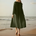 thumbnail image 4 of WULMLEO Linen Dresses for Women 2025 Flowy V Neck Short Sleeve Maxi Dress Lightweight Summer Beach Vacation Clothes Army Green M, 4 of 5