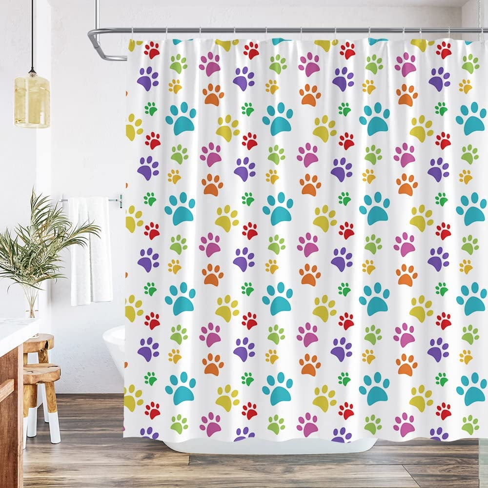 JOOCAR Dog Paw Shower Curtain, Cute Hand Drawn Paws Print Doodles