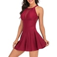 thumbnail image 2 of Traje de baño de una pieza con escote en V profundo para mujeres con estilo: listo para la piscina, talla S, vestido de baño con cuello halter de malla roja, 2 of 8