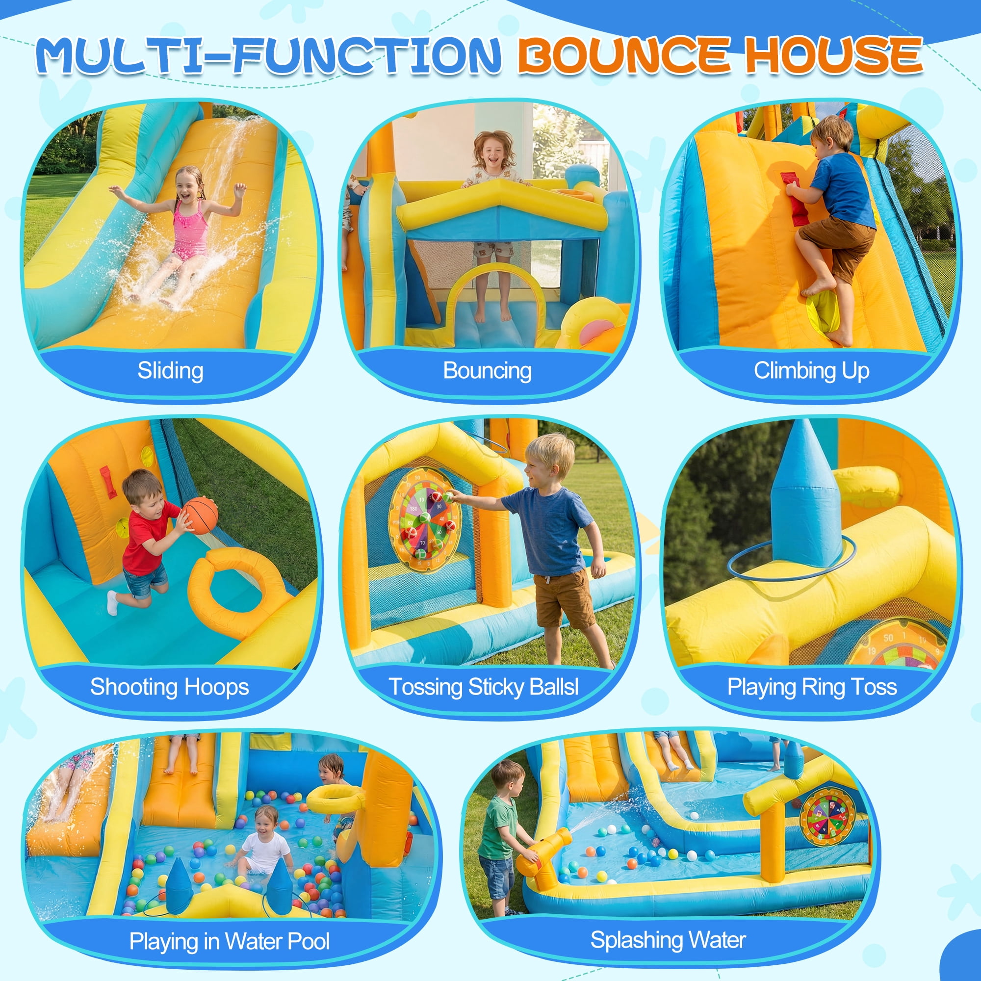 Eclife Inflatable Bounce House Water Slide with Blower, Backyard Water Park Combo with Slides, Splash Pool, Climbing Wall, Obstacle Course, Jumping Area for Indoor Outdoor