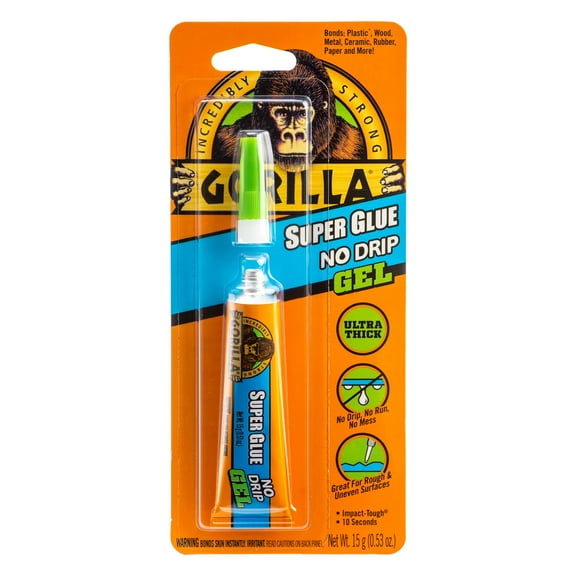 Gorilla Super Glue No Drip Gel Is Ultra Thick and Great for Use on Rough & Uneven Surfaces.  24-Hour Dry Time