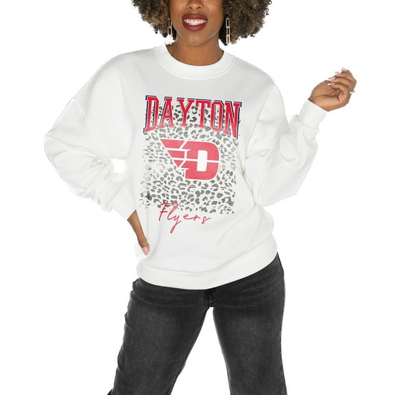 Women's Gameday Couture Dayton Flyers White Oversized Drop Shoulder Fleece Drop Pullover Sweatshirt