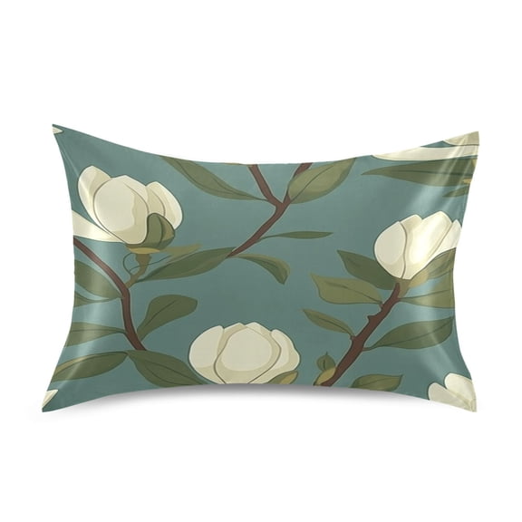 Elegant White Magnolia Branches Satin Pillowcase 20''x26'' Double-Sided Print Soft Wrinkle Resistant