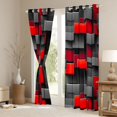 thumbnail image 3 of Manfei 3D Geometric Cubes Blackout Curtains Set of 2 (52x84 Each), Gray Red Checkered Curtain, 3 of 6