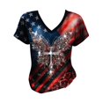 thumbnail image 4 of MEICHEN Women's V Neck Butterfly & Rose Print T Shirt Patriotic Glitter Graphic Casual Top, 4 of 4