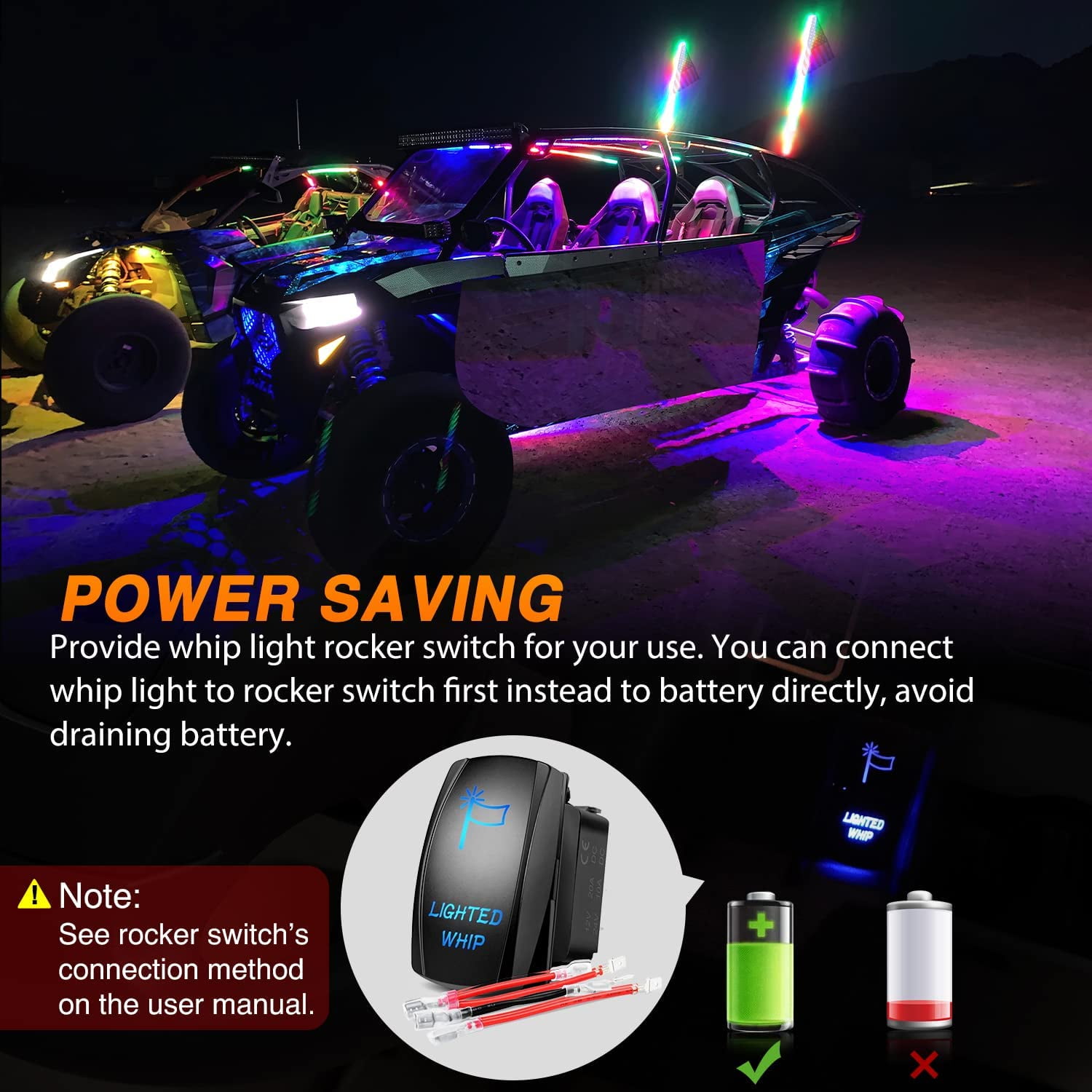 Nilight RGB Waterproof 4FT Spiral LED Whip Light 2 Pack with Strobe & Remote for ATV UTV RZR Polaris Jeep Truck