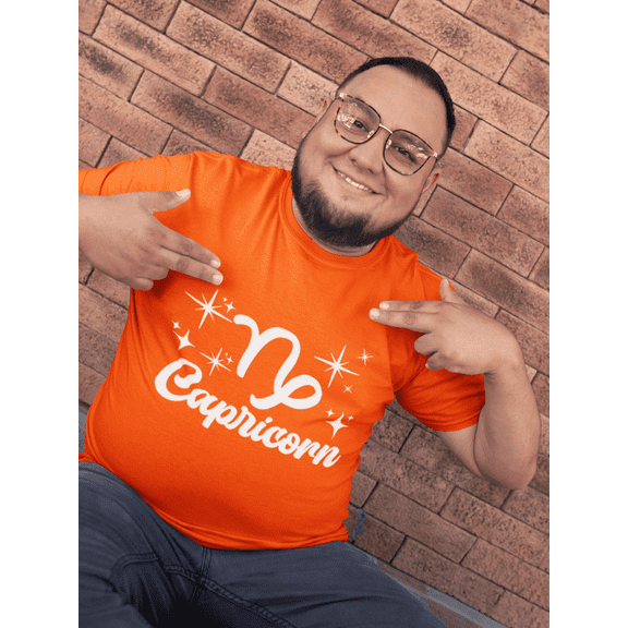 Respect My Tshirt - Capricorn Zodiac Sign Graphic T-Shirt, Astrology Symbol Design, Crew Neck, Orange, Large