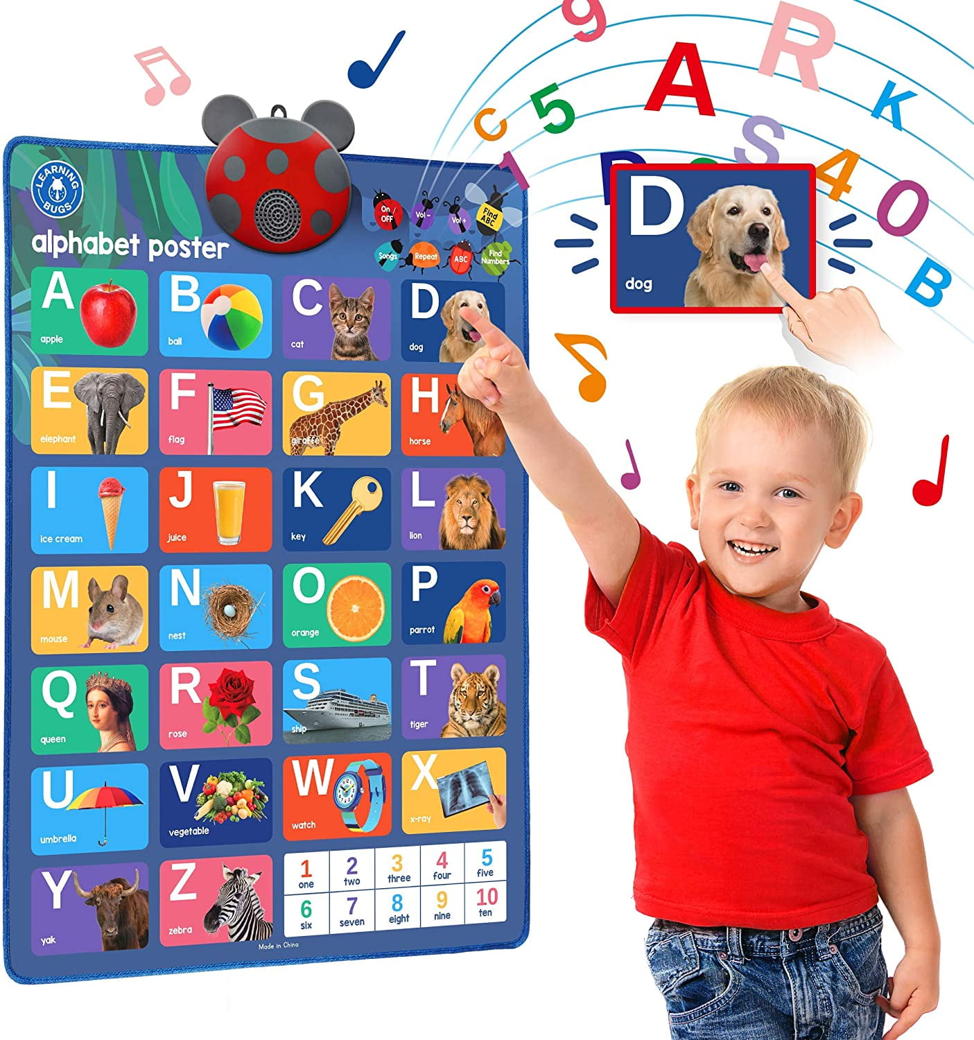 LEARNING BUGS Interactive ABC & 123s Talking Poster & Musical Wall