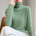 thumbnail image 1 of Suéter de lana con cuello alto para mujer, ropa de otoño e invierno lista para usar, suéter de cuello alto hueco, camisa de punto que combina con todo, 1 of 6