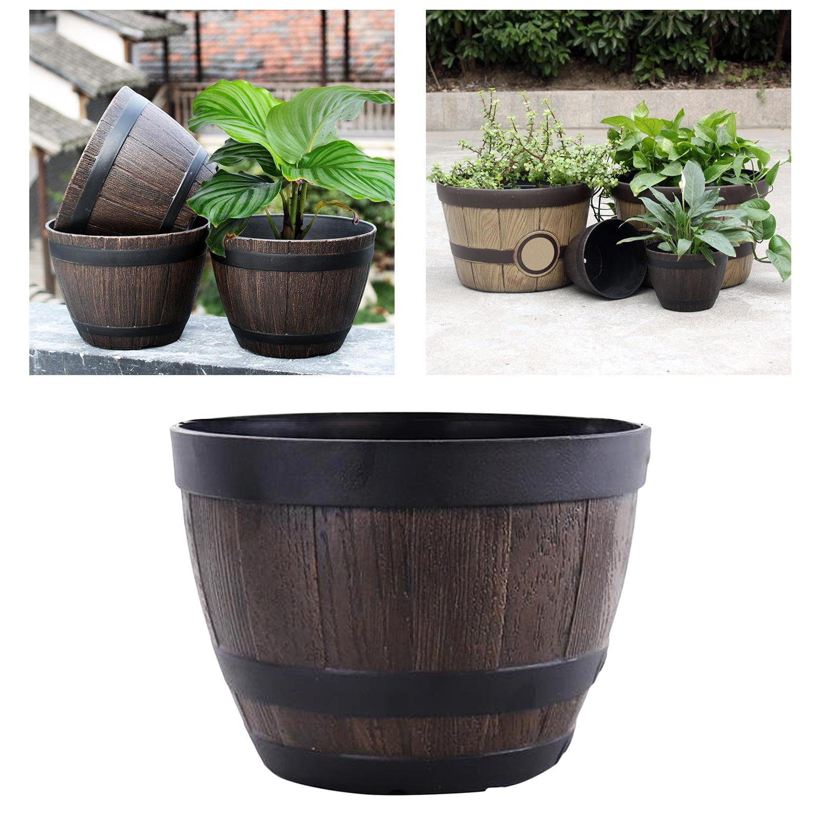 2x Resin Bucket Barrel Planters - Rustic Flower Planters Pots Boxes Container
