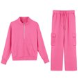 thumbnail image 3 of Women 2 Piece Outfits Sweatsuit Set Activewear Workout Fall Oversized Half Zip Sweatshirt Sweatpant Lounge Set Tracksuits, 3 of 3