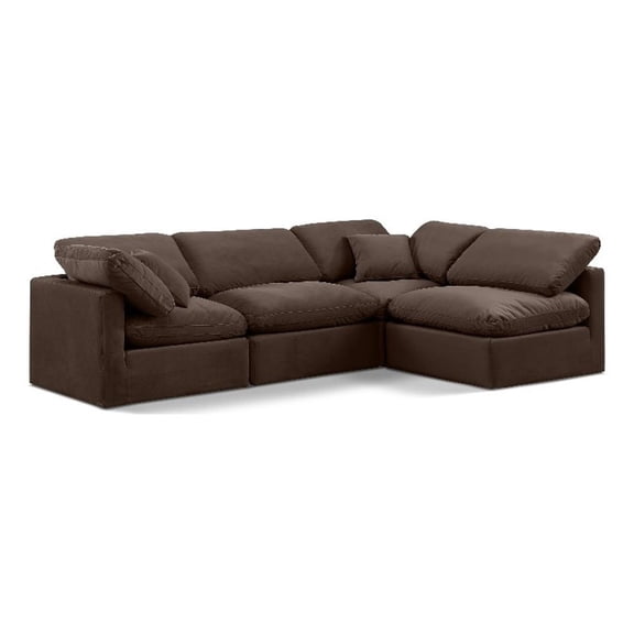 Meridian Furniture Indulge 129" Velvet L-Shaped Modular Sectional in Brown