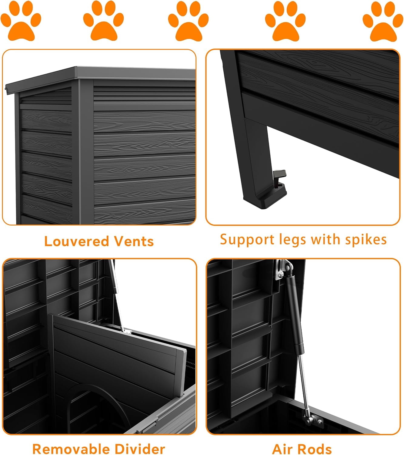Joxxoaa Outdoor resin weatherproof cat house,ventilated and insulated for Cats,Kittens,Puppies,washable,easy to assemble,scratch and bite-resistant,non-stick to hair (black)