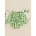 thumbnail image 3 of Okbabeha Newborn Baby Girl St Patricks Day Outfit Ruffled Irish Clover Long Sleeve Bubble Romper Smocked Bodysuit Jumpsuit Spring Holiday Clothes Headband, 3 of 8