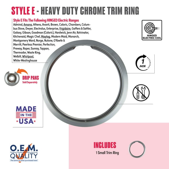 Range Kleen R6U Style E One Small Heavy Duty Chrome Trim Ring