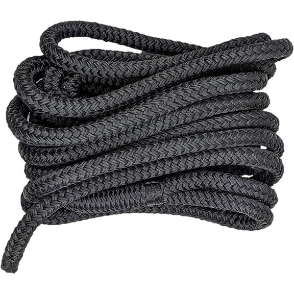 South Bend Rope Marine Grade Double Braided Nylon Dock Line w/Eye Splice (Black, 1/2-inch x 25 feet)