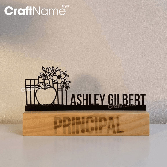 Craftnamesign Custom Principal Wooden Desk Name Plate 8 inch, Teacher Metal Nameplate for Desk