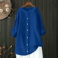 thumbnail image 4 of Blue Women Shirts, Womens Daily Casual Linen Shirts Long Sleeve Shirts Tops Casual Blouses Loose Fit Shirt,Women Shirts 4XL, 4 of 6