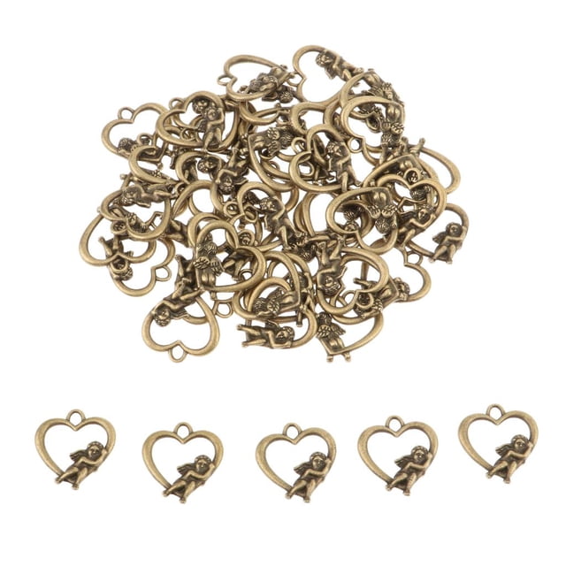 50 piezas de colgantes con forma de corazón para armar, con accesorios de joyería de aleación hechos a mano. Bronce antiguo