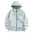 thumbnail image 2 of PiGOGI Men's Solid Color Windproof Waterproof Jacket Zipper Pocket Drawstring Hooded Outdoor Coat for All Seasons Gray M, 2 of 7