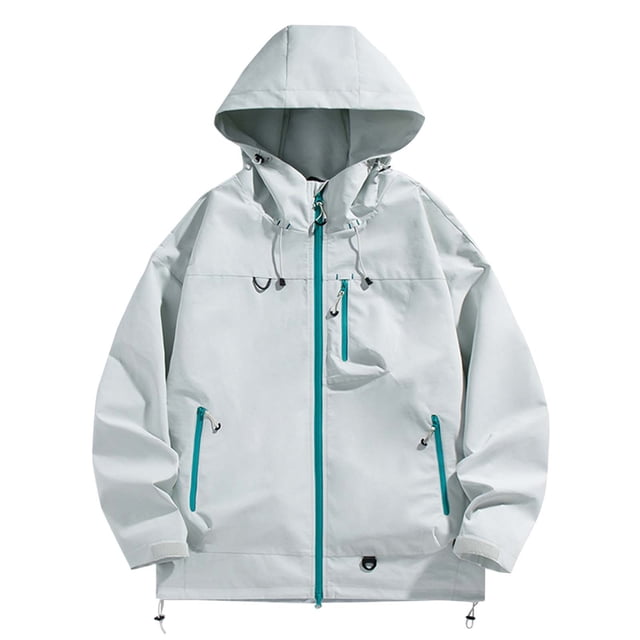 The Water Man Solid Windproof Waterproof Zipper Pocket Drawstring Hooded Coat