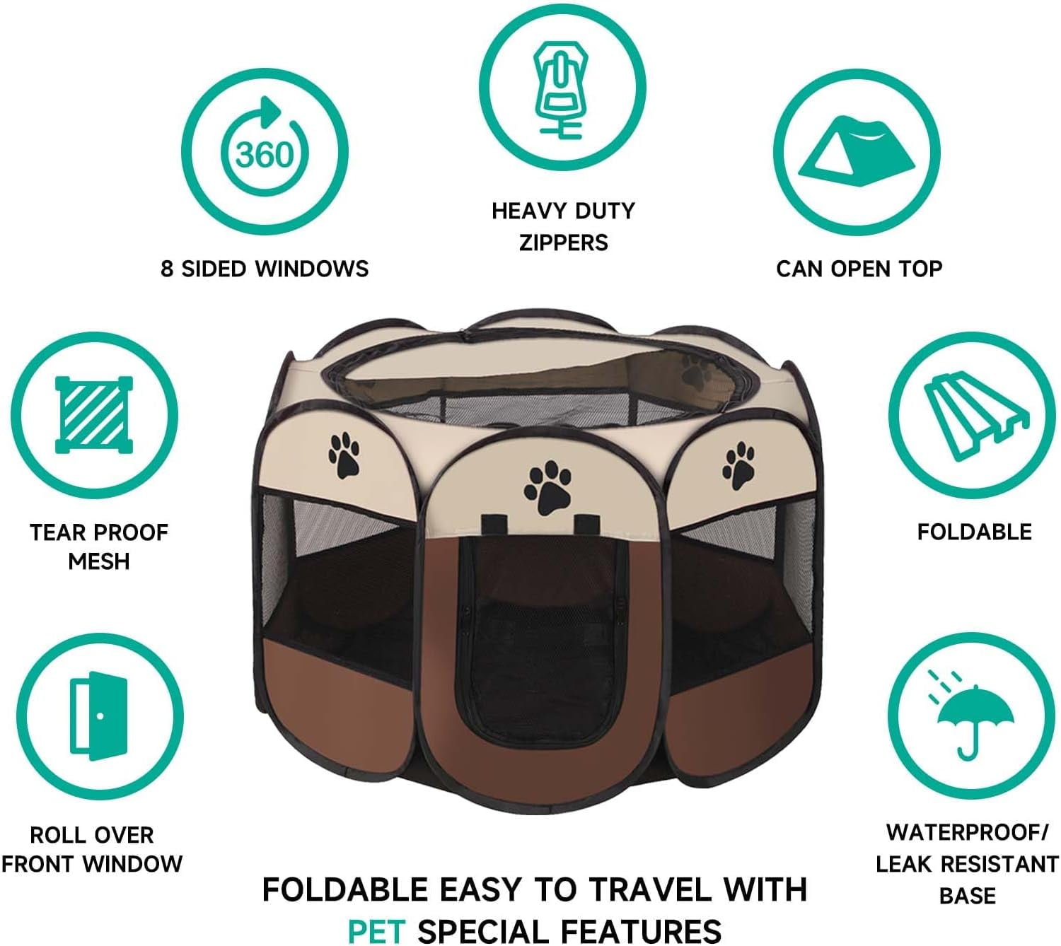 Portable Pet Playpen, Dog/Cat Playpen Foldable Pet Exercise Pen Tents Dog Kennel House Playground for Indoor Outdoor Travel Camping Use,30"x30"x18"