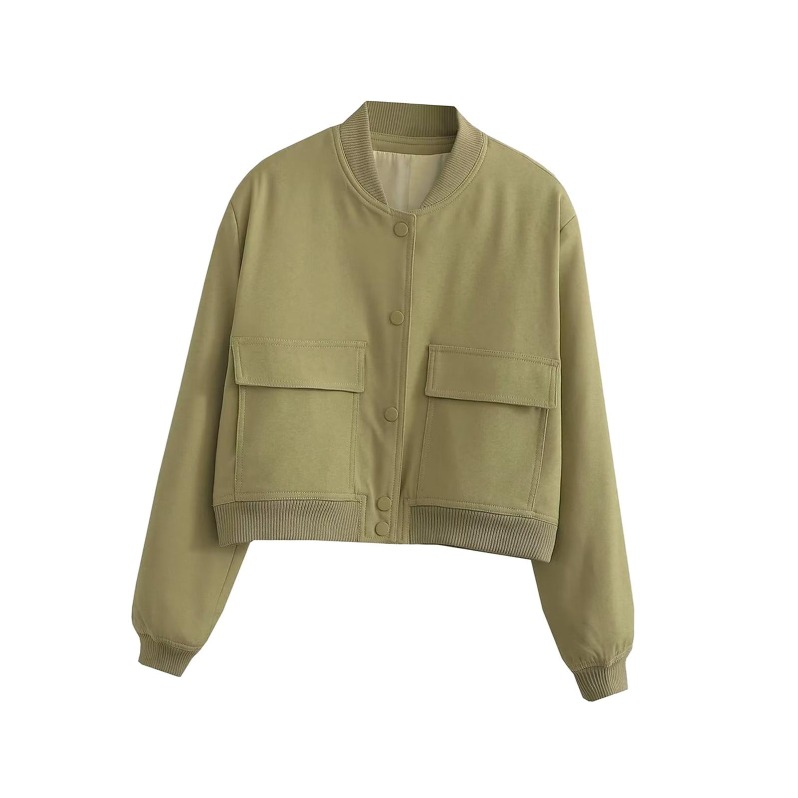 Bunblic Women s Jacket Spring Women s Clothing Solid Short Fashion Long Sleeve Outerwear Streetwear for Traveling Shopping Gym Dating S S Walmart
