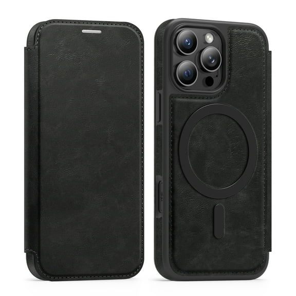 for iPhone 15 Wallet Case, Compatible with MagSafe, Support Wireless Charging, Slim Fit Premium PU Leather Flip Folio Cover with Card Slots Case Wallet for iPhone 15 - Black