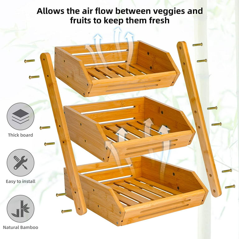 Gmtsl Bamboo Fruit Basket – 2 Tier Fruit Bowl For Kitchen Counter