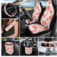 thumbnail image 2 of Jeiento Pink Strawberry Car Seat Cover Full Set with 15inch Steering Wheel Cover,Car Trash Can,Seat Belts,Cup Holders,Rearview Mirror Cover,Air Vent Pocket,Keychain 15 Pcs, 2 of 6