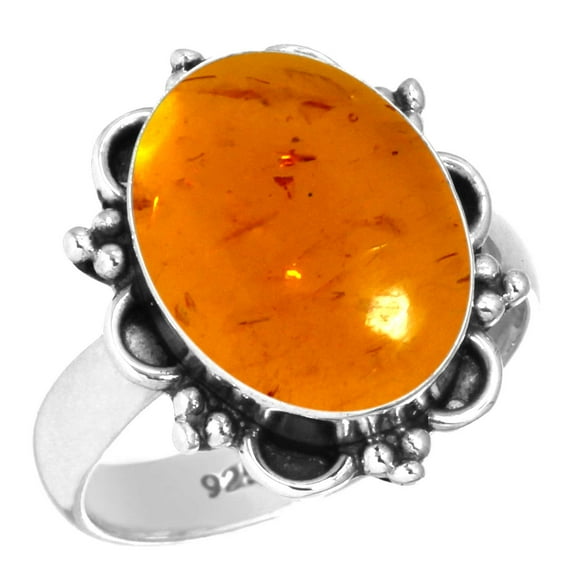 925 Silver Ring For Women - Girls Orange Amber Stone Silver Ring Size 11.5 November Birthstone Hand Made Silver Ring Size 11.5 Gift For Women On Anniversary 925 Gemstone Silver Jewelry