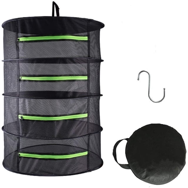 Rejilla de secado de hierbas Secador de red 4 capas 2 pies Negro CON/Verde Cremalleras Hidroponía Sincero Hogar