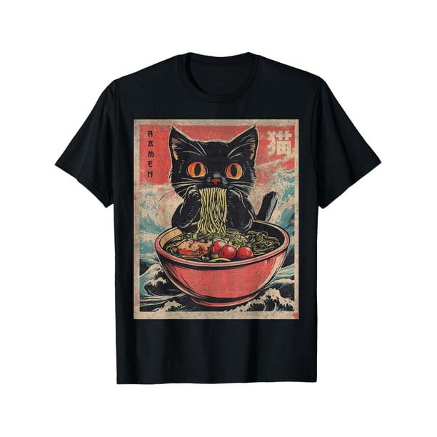Camisetas con gráficos divertidos de ramen de gato, camisetas japonesas de anime kawaii, camisetas de ocio