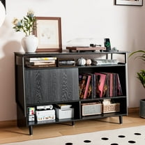 Record Player Stand with Charging Station Table with Vinyl Record Storage, Mid Century Large Turntable Stand End Table for Living Room Bedroom