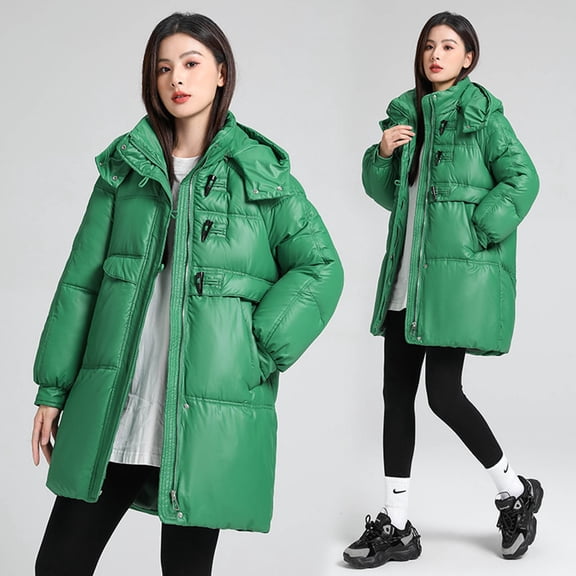 jtjvou Women Casual Hooded Jacket with Pockets Button Zipper Drawstring Long Sleeve Comfortable Lightweight Outwear for Home Daily Wear Fashionable Outerwear Green L