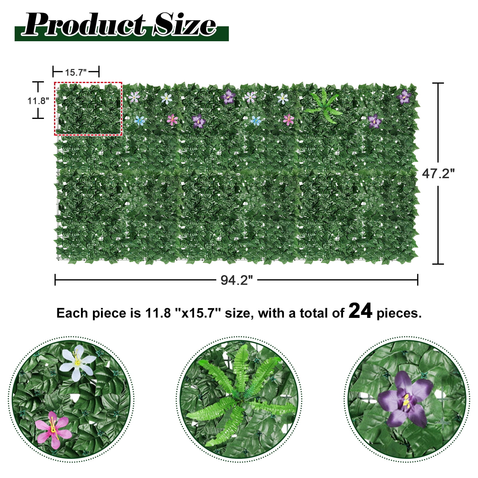 188.4" X 23.6" Ivy Privacy Fence Backdrop Decoration Flower Artificial Plants Balcony Outdoor