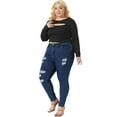 thumbnail image 3 of Unique Bargains Women Plus?Size Long Sleeve Round Neck Cut Out Front Fitted T-Shirts 1X Black, 3 of 6