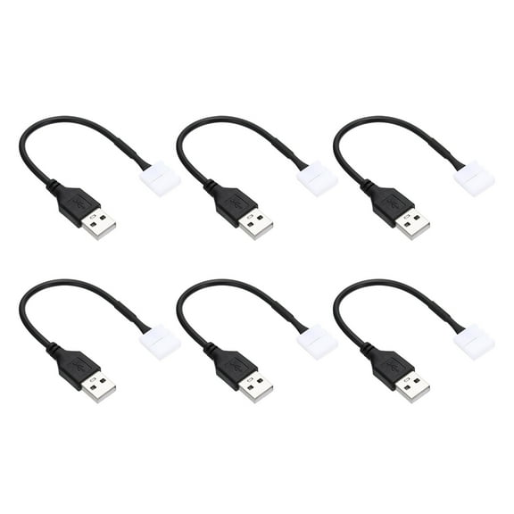Uxcell LED Strip Connector Cable, 6 Pcs USB to 2 Pin Quick Solderless Power Cord for 5050 10mm Width Strip Lighting