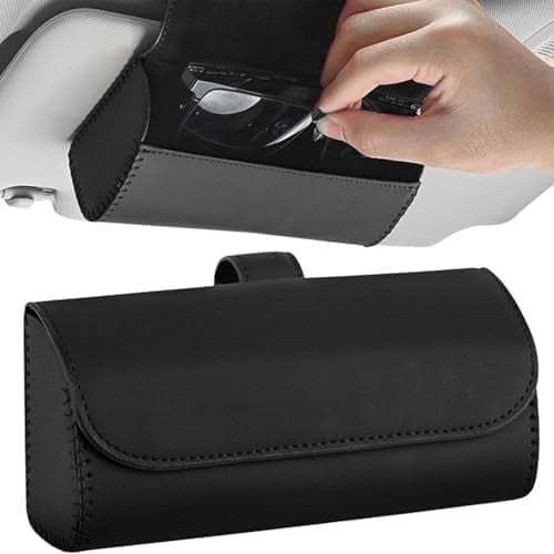 Universal Auto Eyeglasses Storage Case, Leather Sun Visor Sunglasses Clip Holder for Cars SUV Trucks, Black