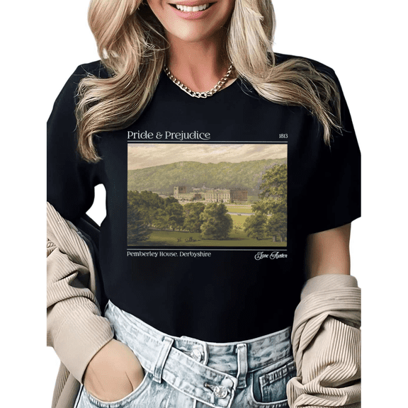 Classic Literature Pride and Prejudice Book Lover Graphic Tees Womans T shirt Shirts Black White S-5XL Tops