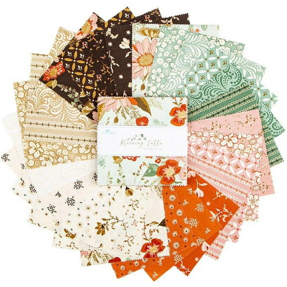 Morning Latte Riley Blake Stacker by Sandy Gervais, 42 5-inch Precut Fabric Quilt Squares