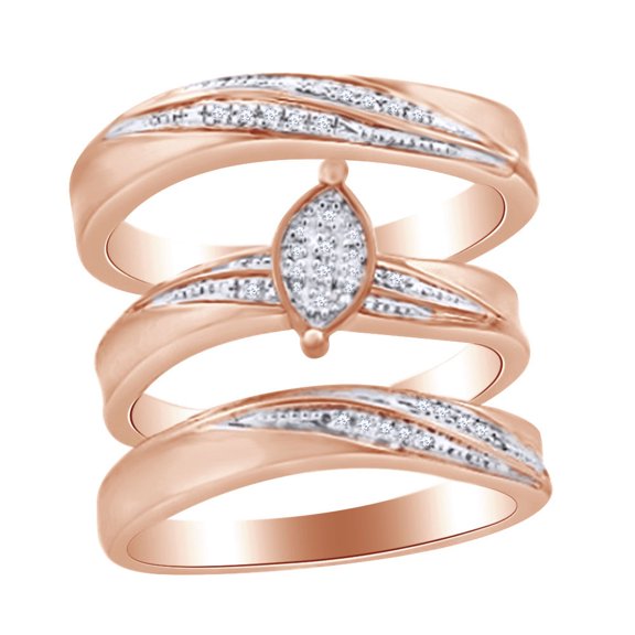 AFFY 0.06 Ct Round White Natural Diamond Wedding Ring Set in 14k Rose Gold Over Sterling Silver Ring Size - 8.5