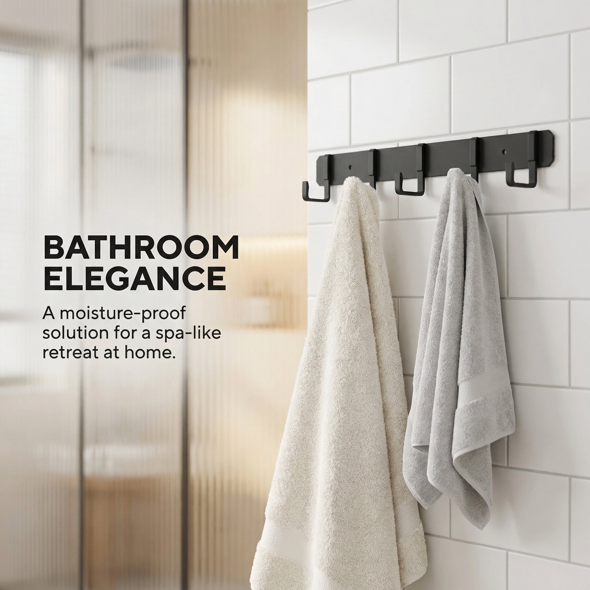 Unique Bargains Coat Rack Wall Mount Metal Wood 5 Hooks for Entryway Bathroom Gray