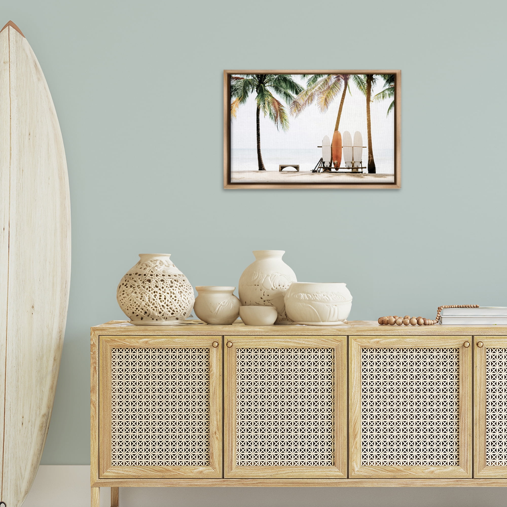 Stupell Industries Hawaii Surfing View Nautical & Beach Photography Brown Floater Framed Canvas Art Print Wall Art, 25 x 17