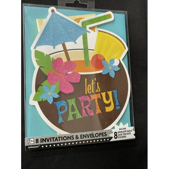 Glitter Coconut Cup Luau Tiki Invitations 8ct